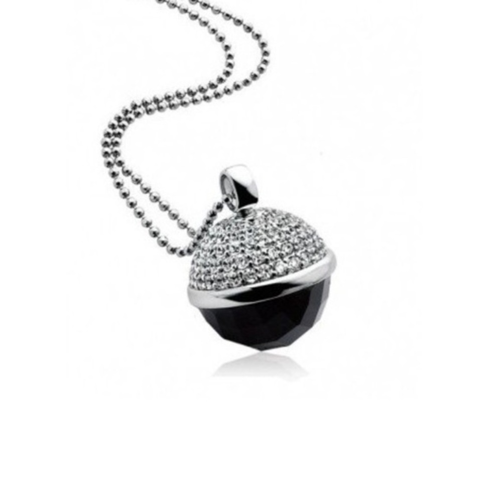 NWT ZINZI Ball Pendant, 925 Silver, Black Crystal, White Zirconia